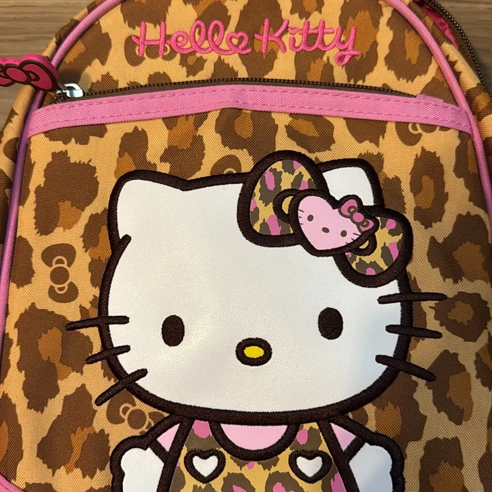 Hello Kitty 2014 Sanrio Mini Leopard Pink Brown Tan Bows Coated Canvas Bag